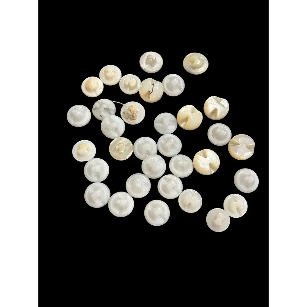 Vtg Mother of Pearl Self Shank Buttons Lot 31 White Shell Domed Carved MOP 0.5